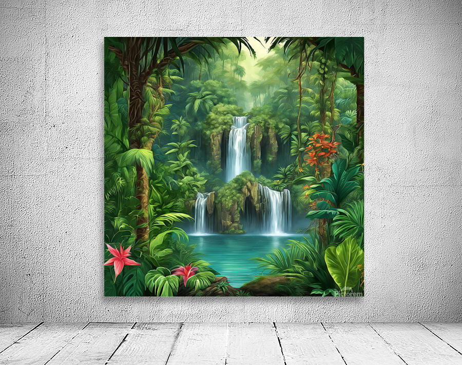 Enchanting waterfall in a lush jungle Wall Preview