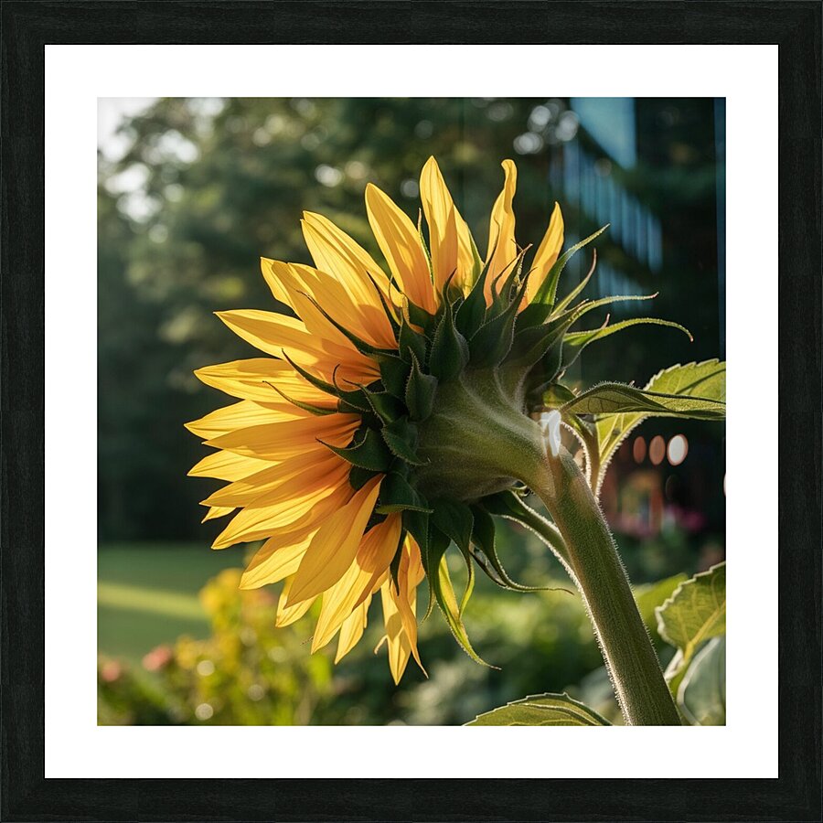 a close up photograph of a vibrant sunflower in f Picture Frame print