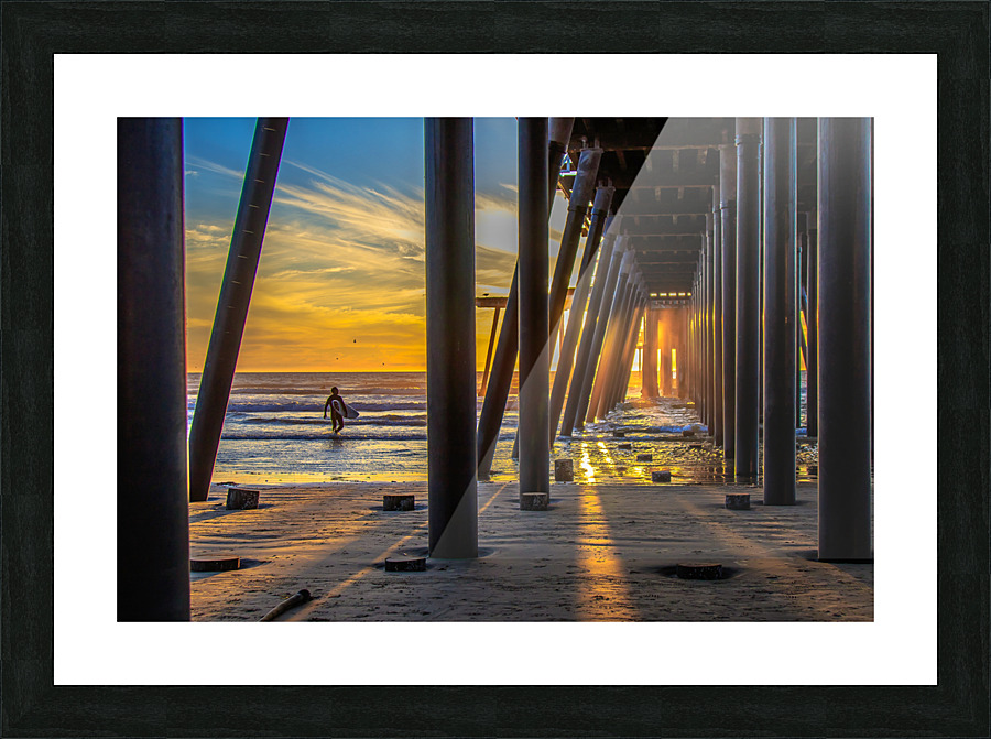 sunset pier surfer Picture Frame print