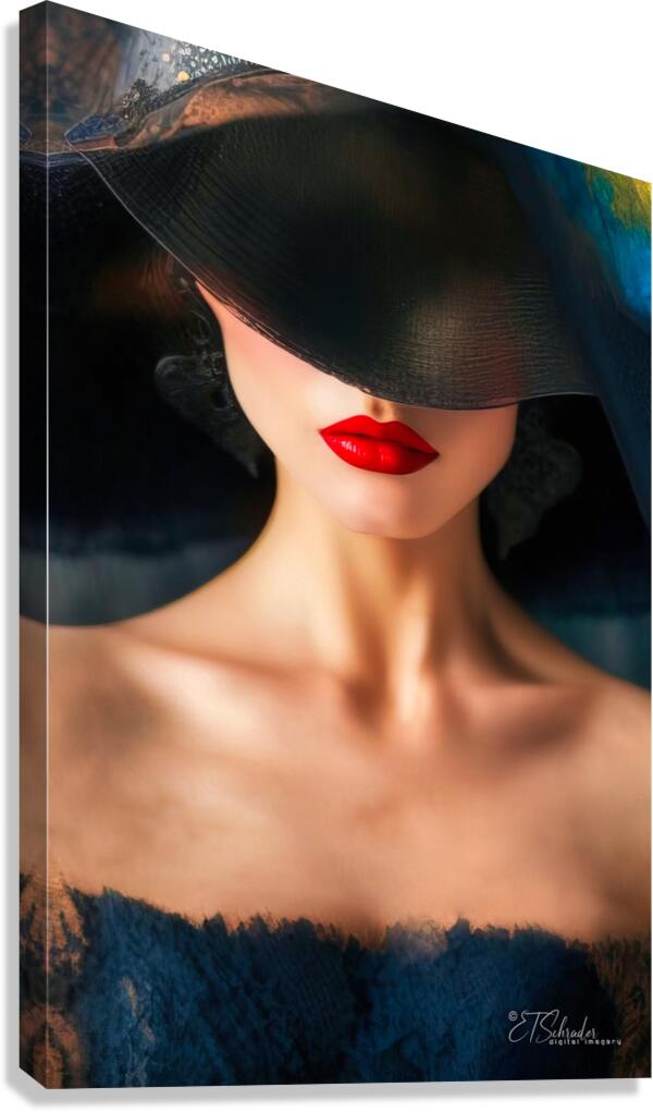 black hat and red lips Canvas Print