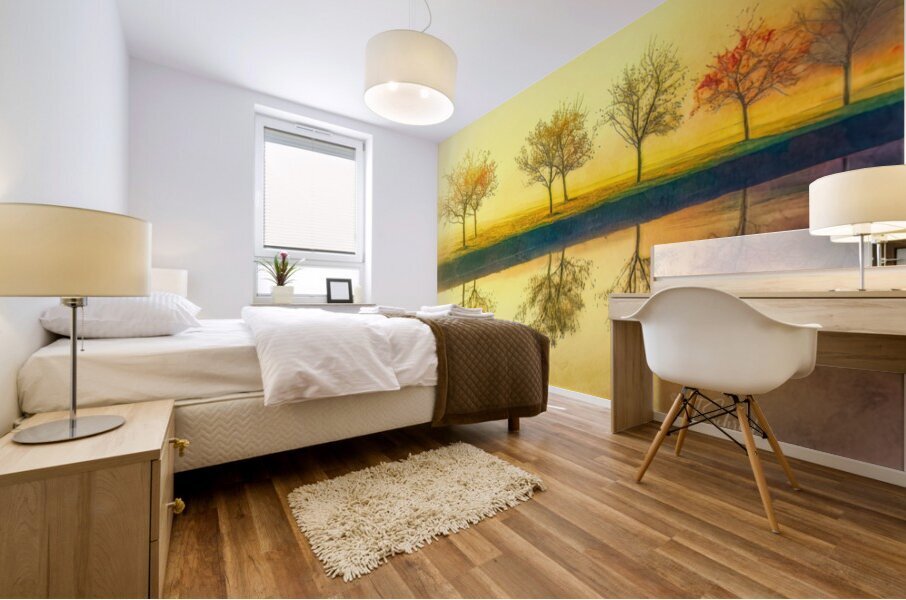 misty river trees Mural print