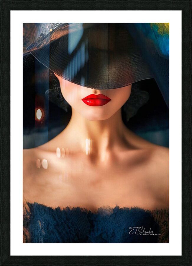 black hat and red lips Picture Frame print