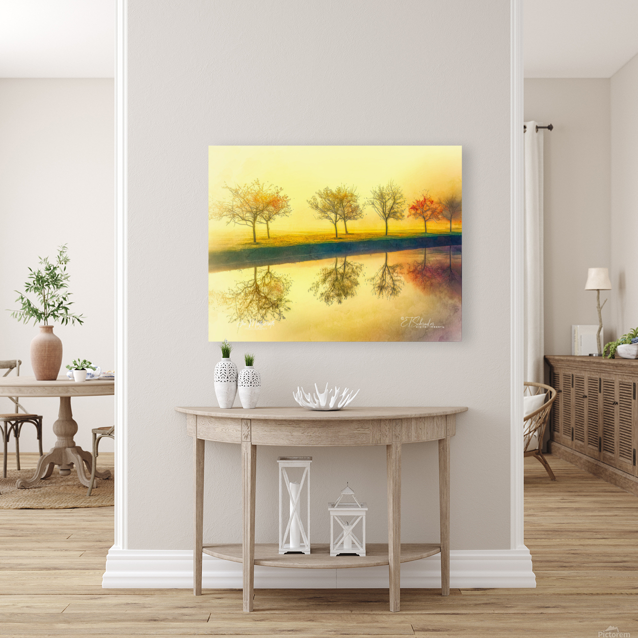 misty river trees Reproduction
