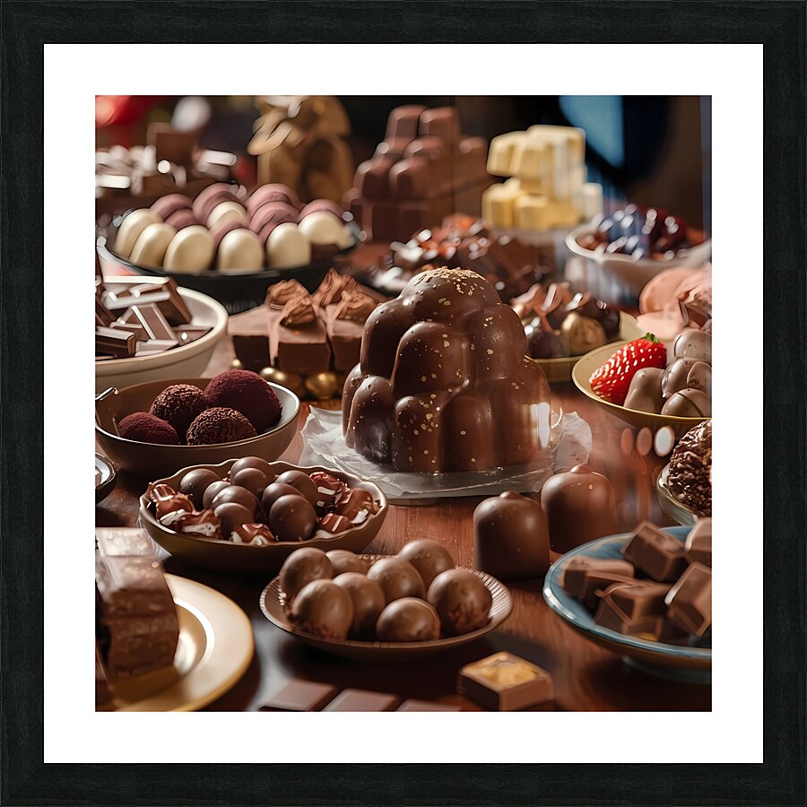 a mouthwatering display of various chocolate deli Picture Frame print