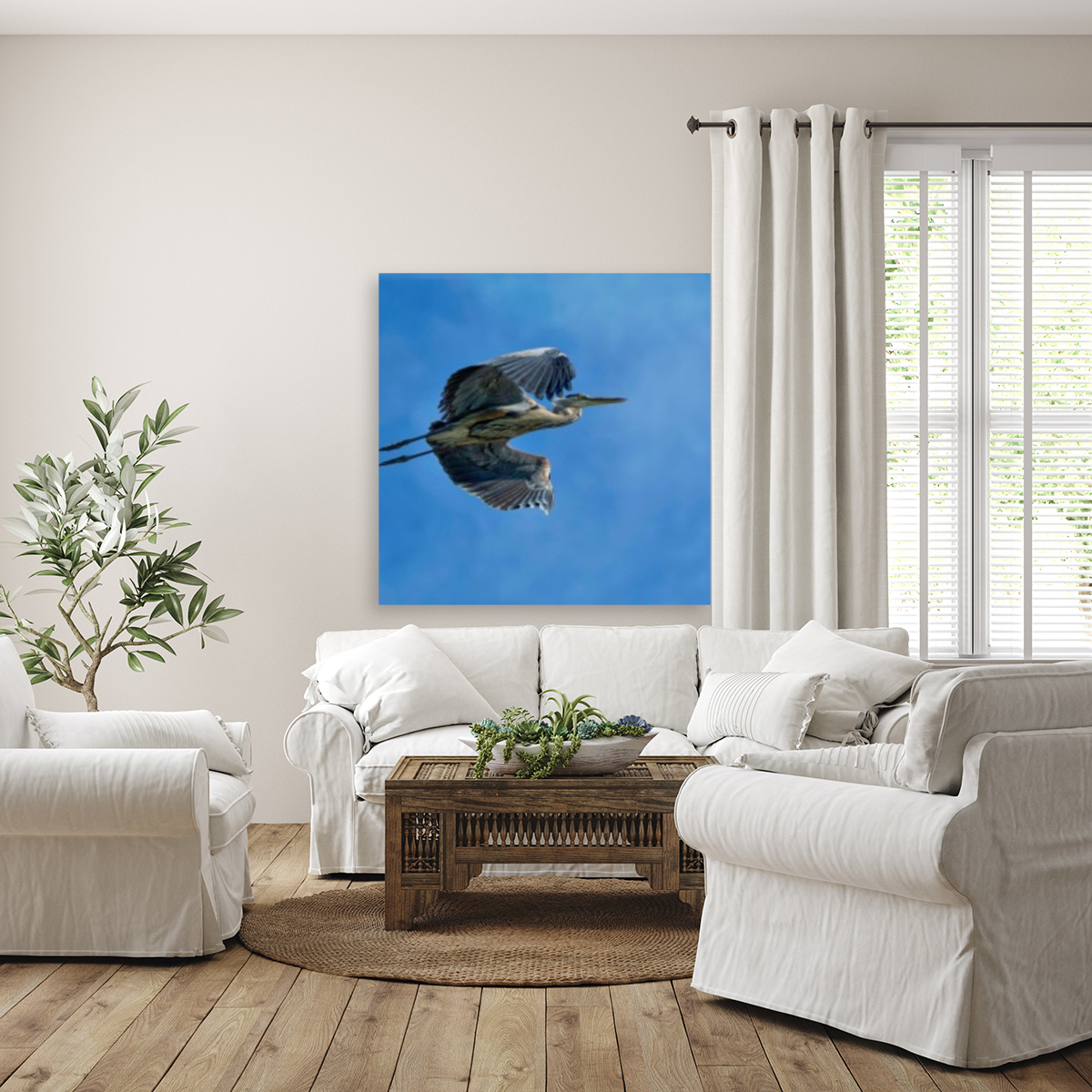 Heron in flight Reproduction