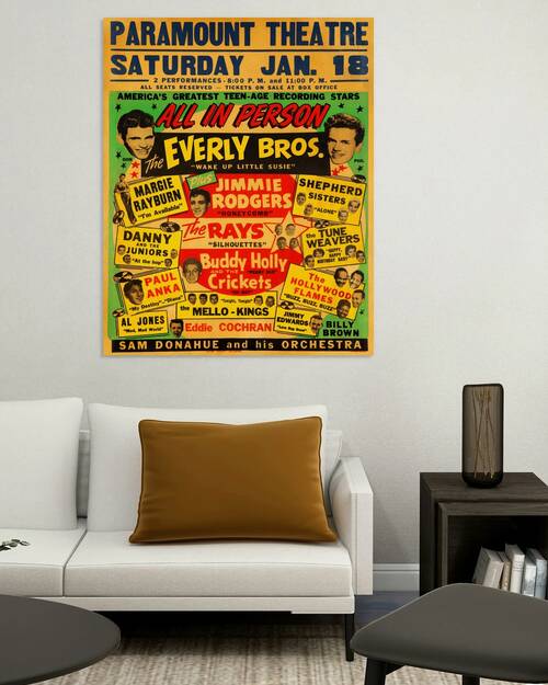 Buddy Holly & The Crickets Everly Brothers Eddie Cochran 1958 Buffalo NY Jumbo Globe Concert Poster by Back Stage Archives