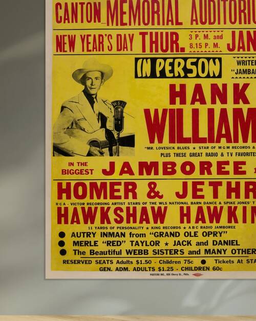 Hank Williams 1953 Canton OH Genuine Original Concert Poster for the Show He Died En Route To by Back Stage Archives