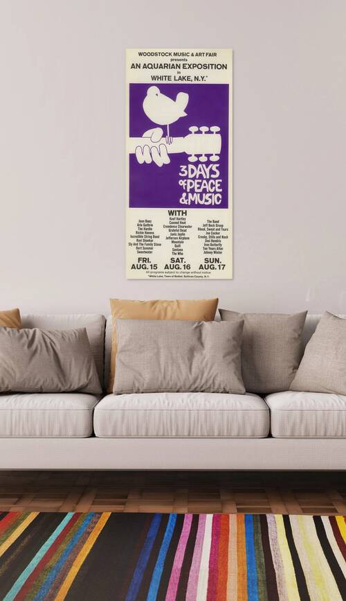 1969 Woodstock Festival “3 Days of Peace & Music” Concert Poster by Back Stage Archives