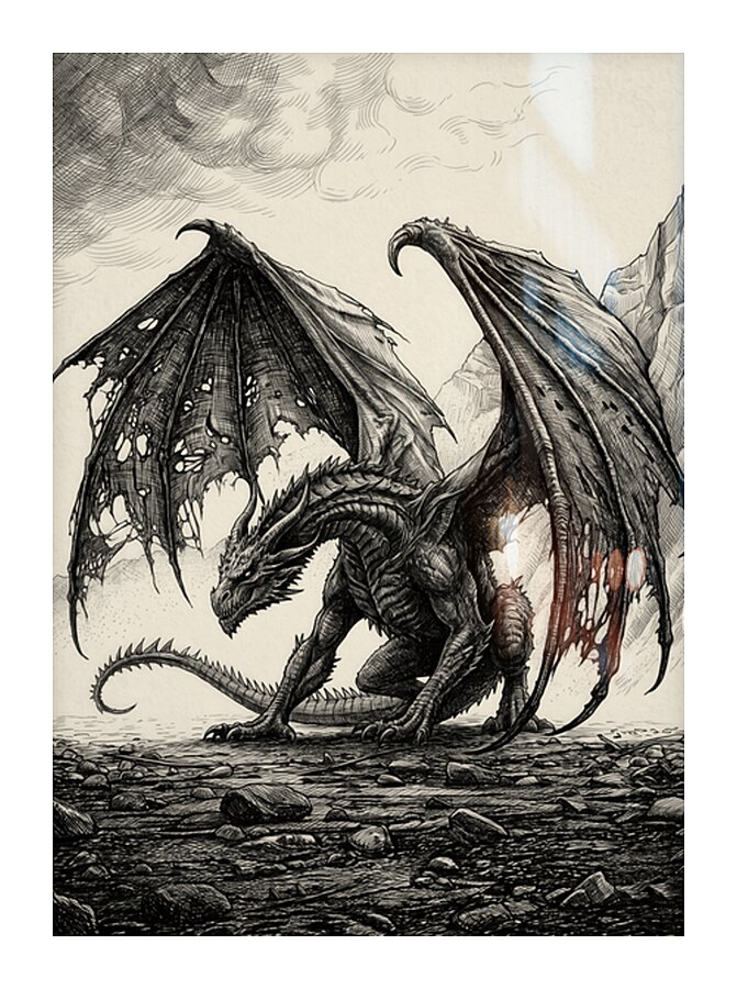 gothic dragon v7 Picture Frame print