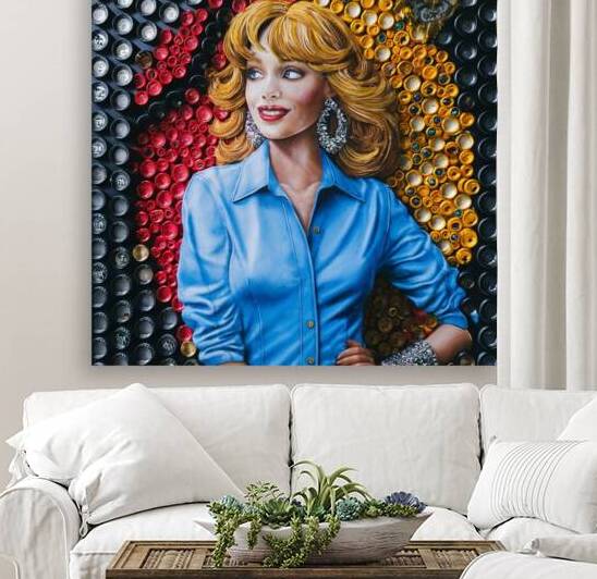 Bottle Cap Art: A Golden-Haired Woman in Detailed Mosaic by MossArt