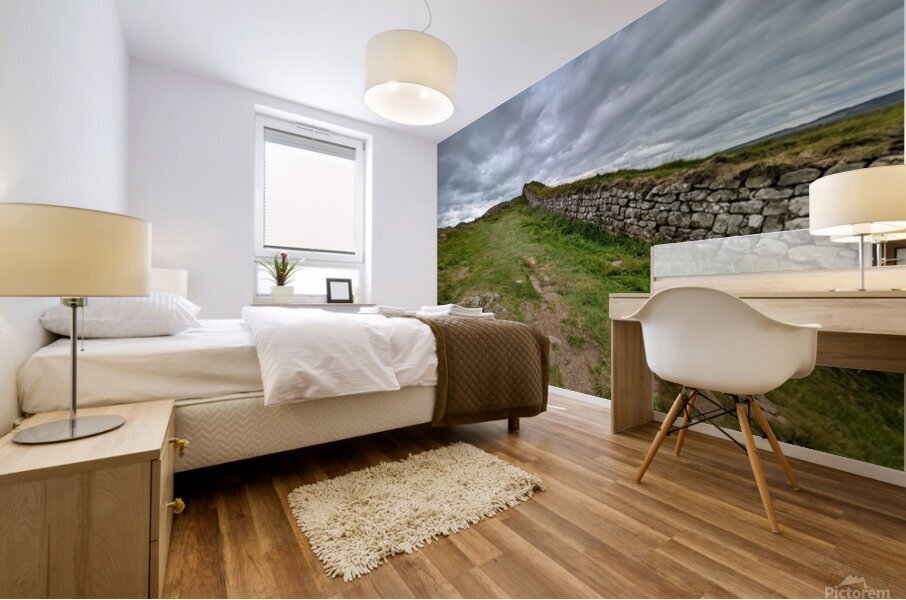 Hadrians wall under a dramatic sky Mural print