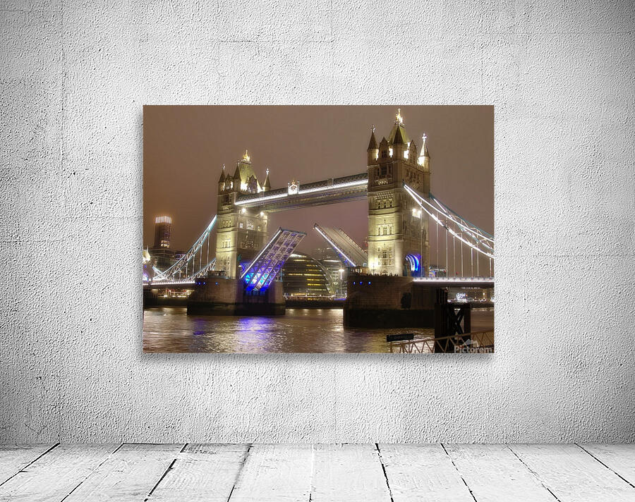 Tower Bridge raised at night Wall Preview