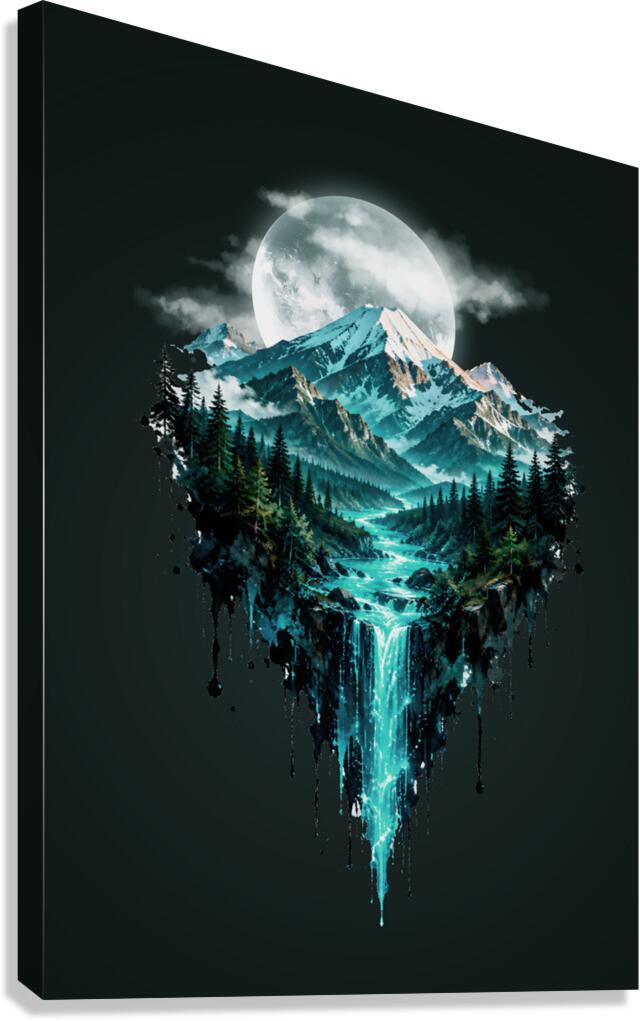 Floating Mountain Landscape with Waterfall Canvas Print