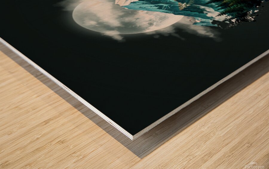 Floating Mountain Landscape with Waterfall Wood print
