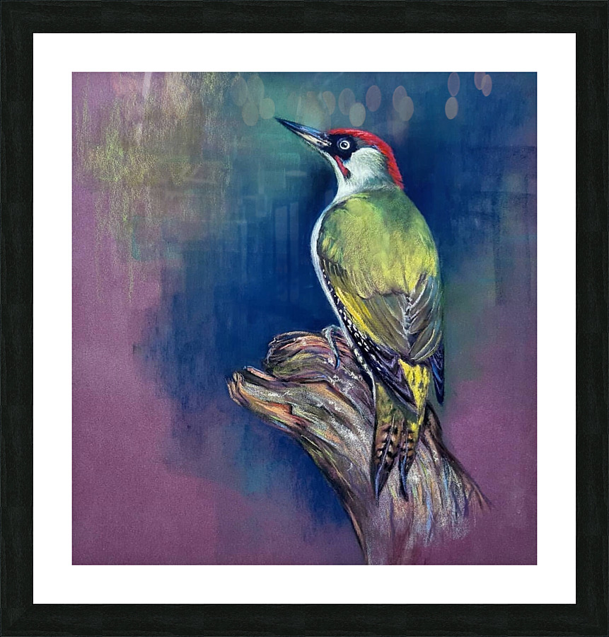 on the tree stump Picture Frame print