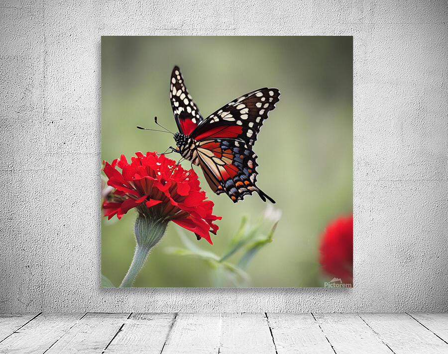 Resting Butterfly on Red Flower Wall Preview