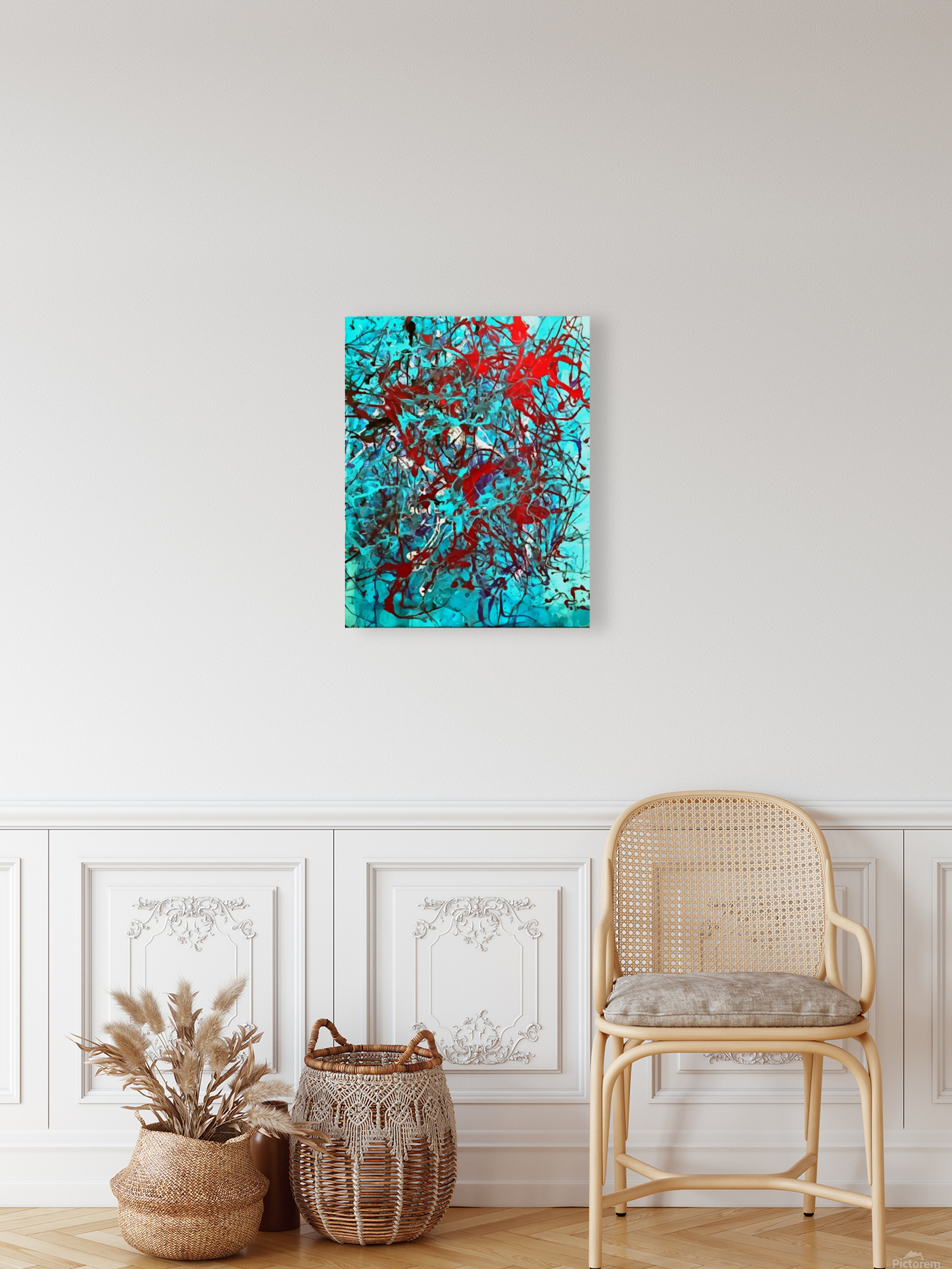 Abstract Expressionism Action on Red Reproduction