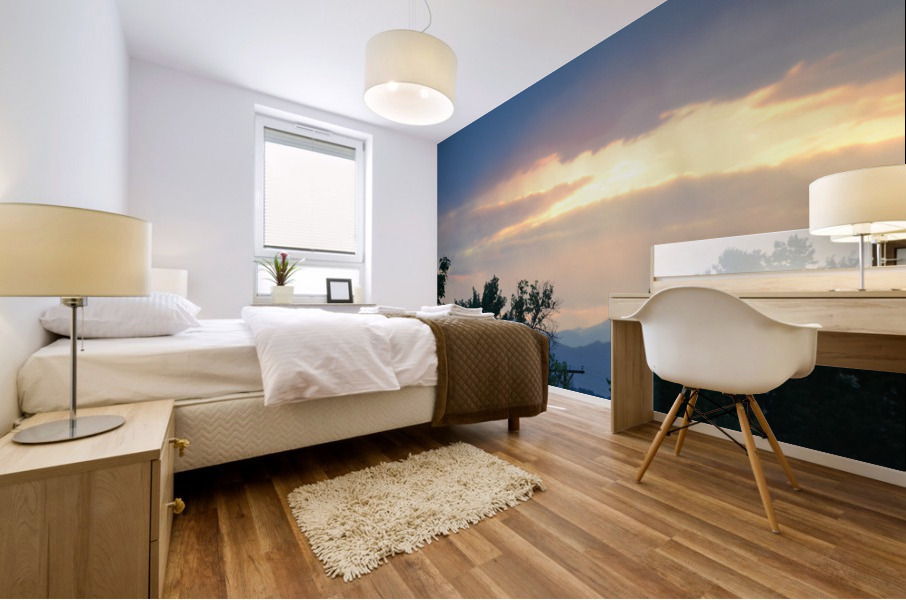 Sun breaking out of the trees to the heaven’s  Mural print