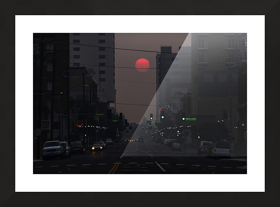 Red Sun Cityscape Picture Frame print