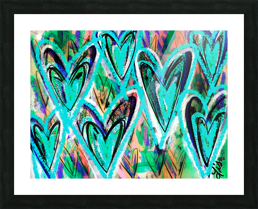 TEAL HEARTS Picture Frame Printing