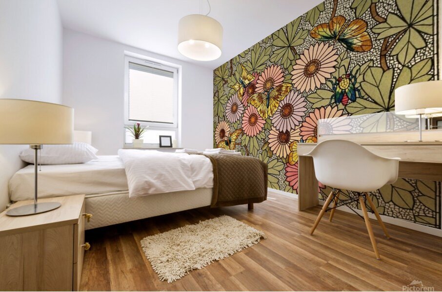 flower butterfly cubism mosaic Mural print