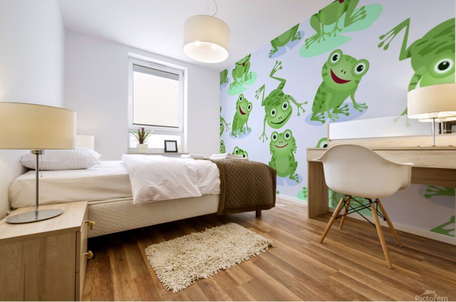 cute green frogs seamless pattern Mural print