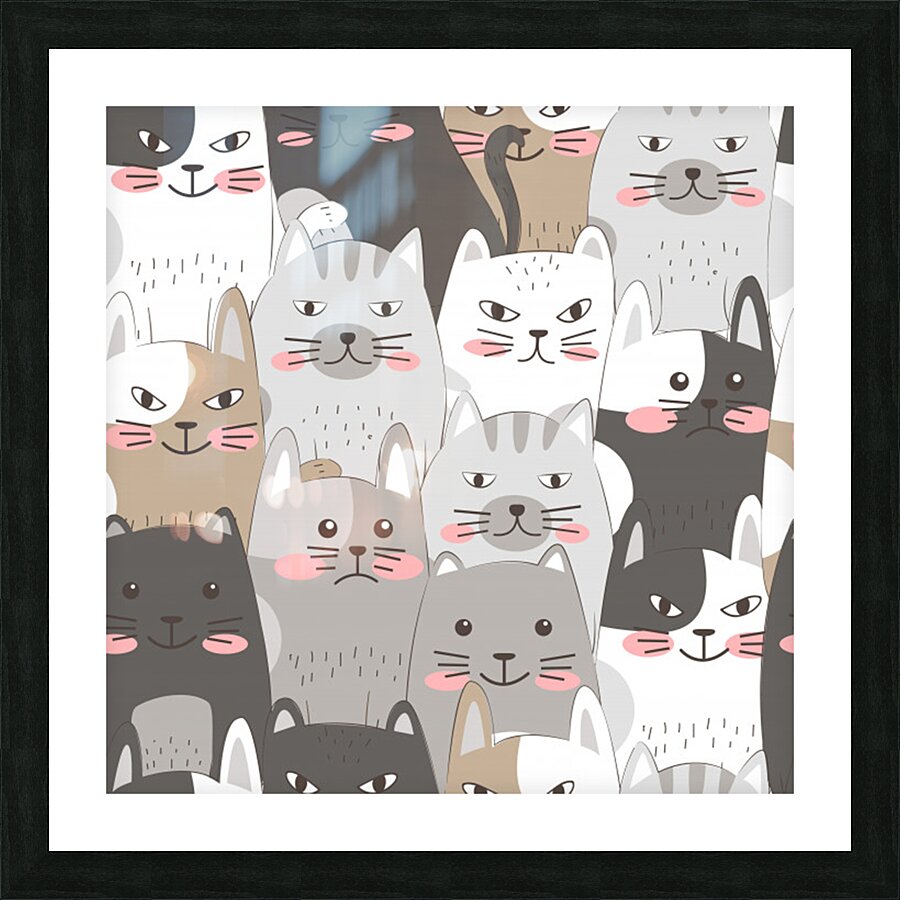 Cute cats seamless pattern Picture Frame print