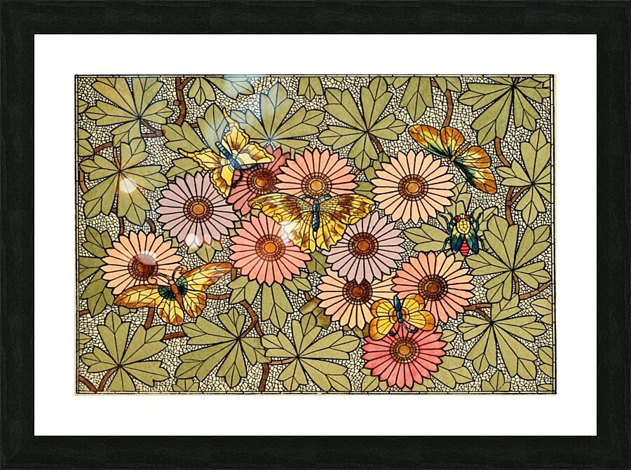 flower butterfly cubism mosaic Picture Frame print