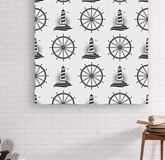 marine nautical seamless pattern with vintage lig by Hannah99