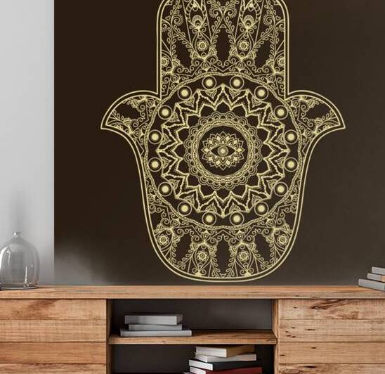 hamsa hand drawn symbol with flower decorative pa by Hannah99
