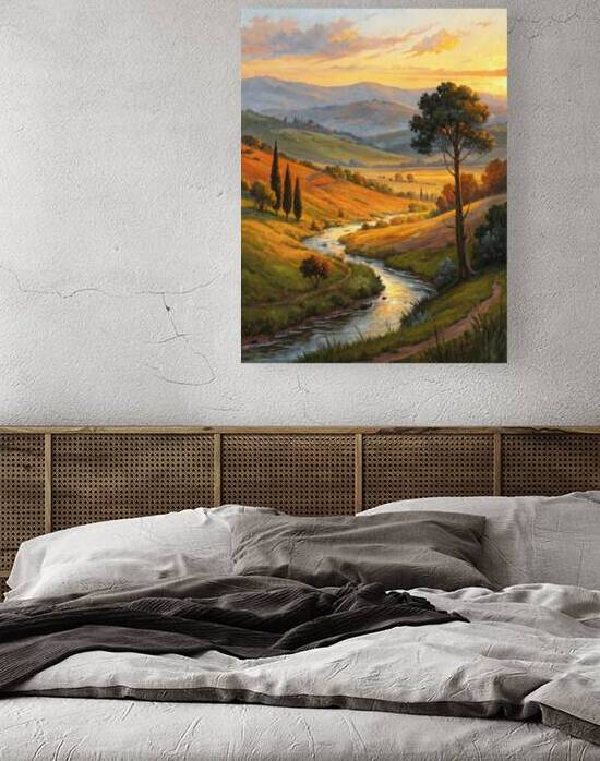 Tranquil Countryside Glow – Textured Oil Painting 1 by Artivax
