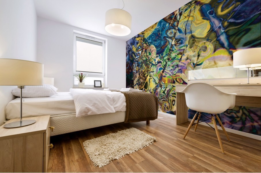 blue yellow objects Mural print