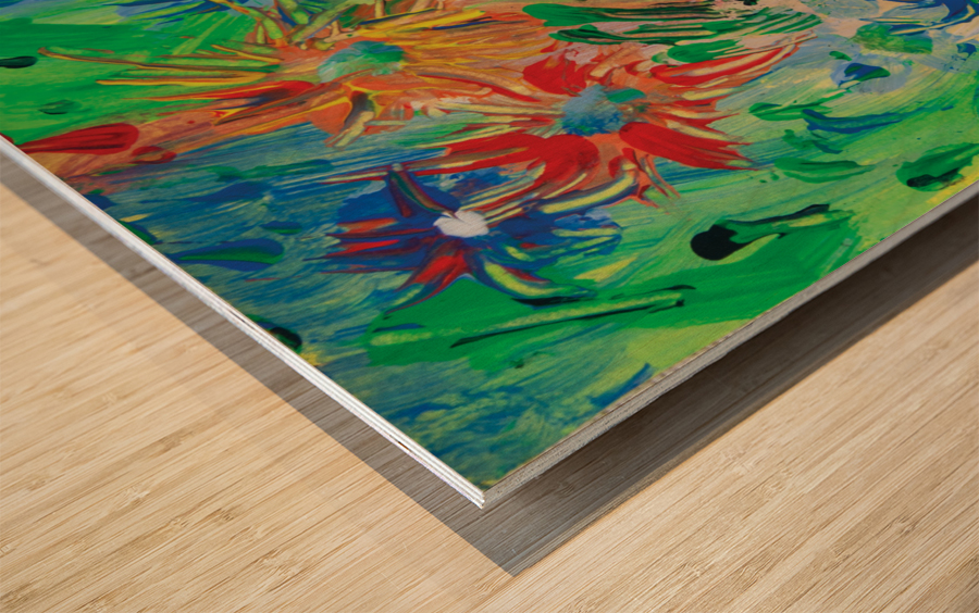 multicolored flowers impression Wood print