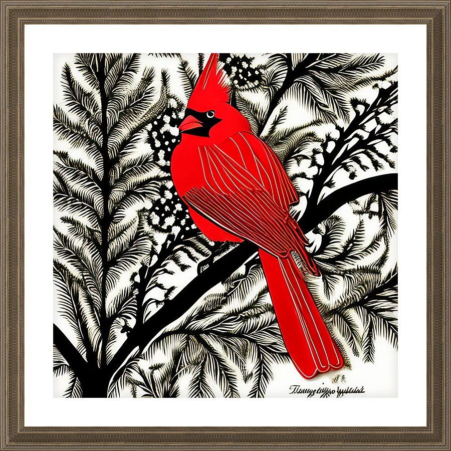 Perched. Cardinal.  Picture Frame print