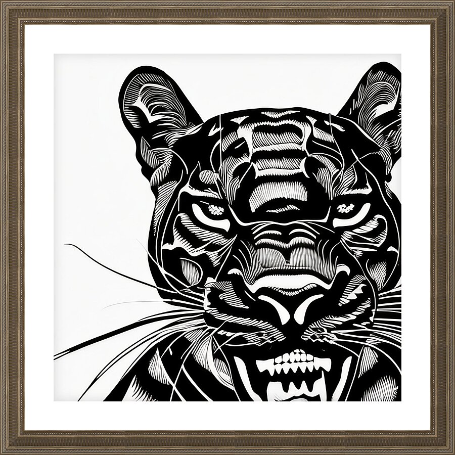 Determined. Jaguar. Line Art. Picture Frame print