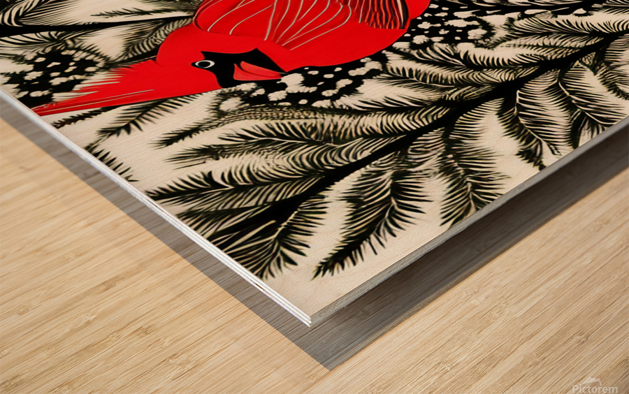 Perched. Cardinal.  Wood print
