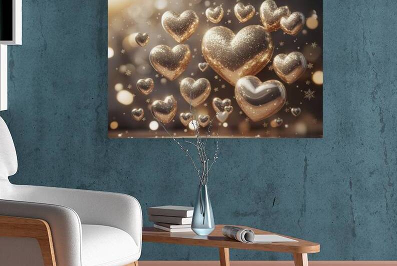 3D Render of Shiny Glittery Hearts With Golden Sn by Petre Popescu