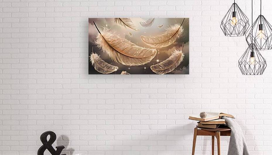 Golden Whispers: Elegant Magic Feathers Artwork by Connected Creations