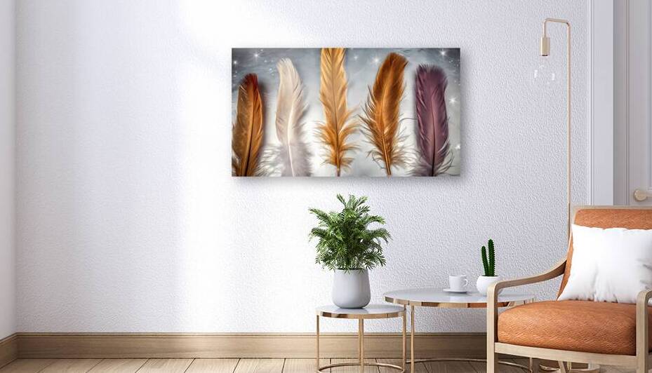 Graceful Serenity: Five Elegant Feathers Wall Art by Connected Creations
