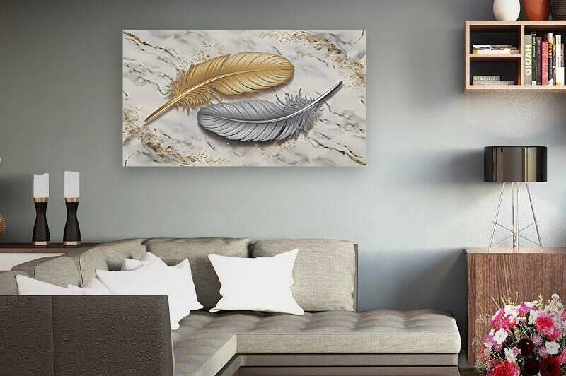 Golden and Silver Feathers: Luxurious Marble Artwork by Connected Creations
