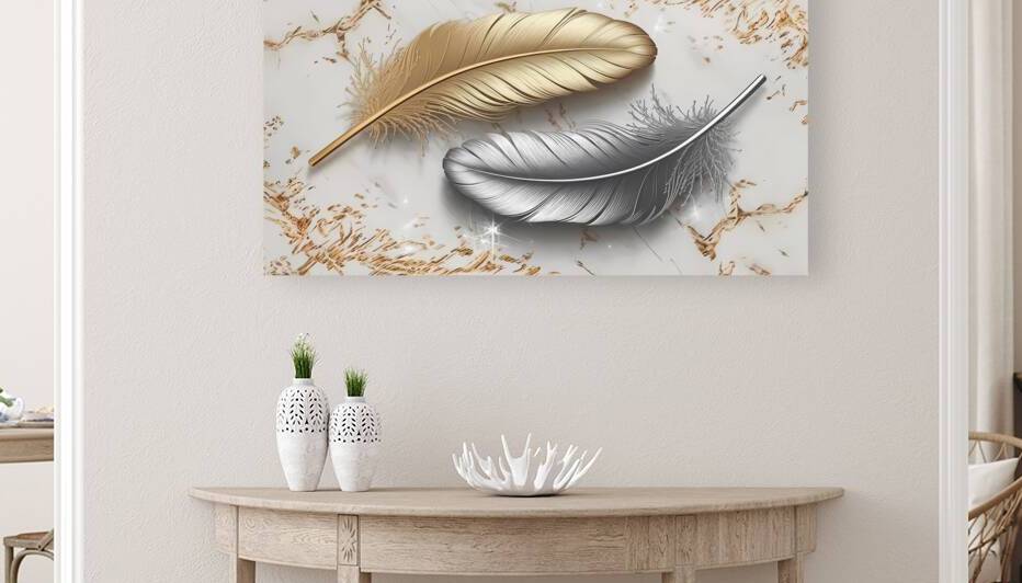 Luxury Feathers on Marble: A Refined Digital Artwork by Connected Creations