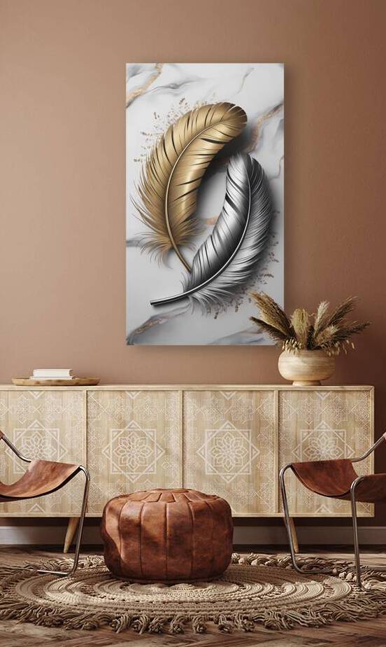 Opulent Gold and Silver Feathers: A Timeless Luxury Artwork by Connected Creations