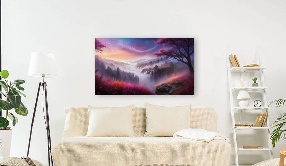 Mystical Enchanted Forest Wall Art: Sunrise Serenity in Purple Hues by Connected Creations