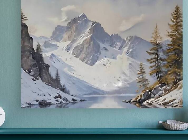 Majestic Snowy Mountain Peak – Alpine Landscape Art Print by sama photo