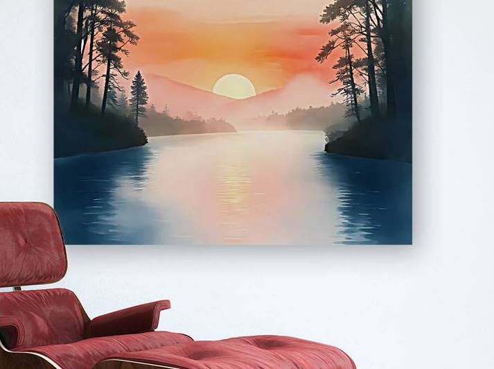  Hidden Forest River at Sunset – Tranquil Watercolor Landscape by sama photo