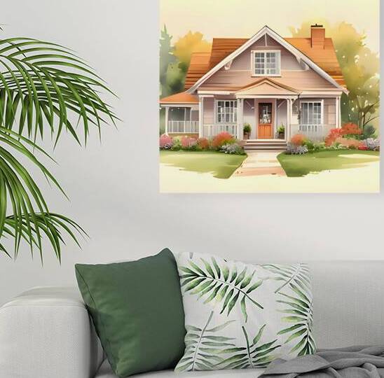 Charming Autumn Cottage – Watercolor Home Art Print by sama photo