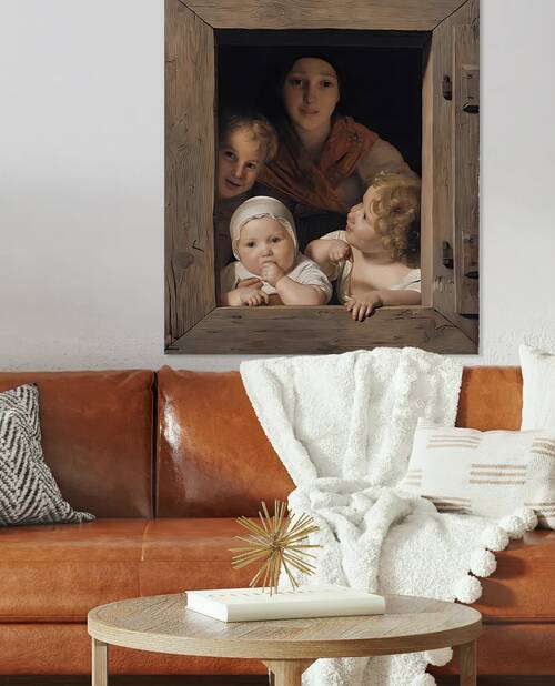 Waldmuller Mother & Children at Window 1840 — 15K Art by sama photo