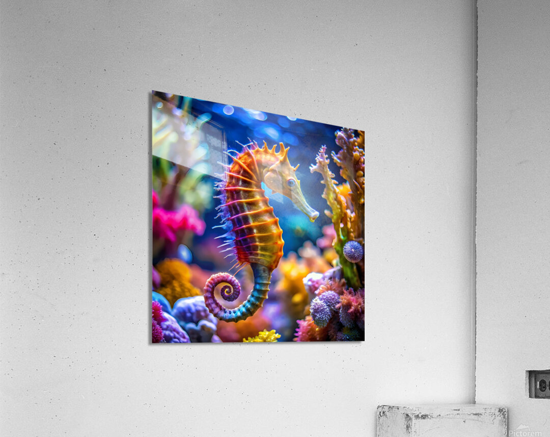 Artist Rassam a colorful seahorse in a giant aquarium by rassam Wall Art