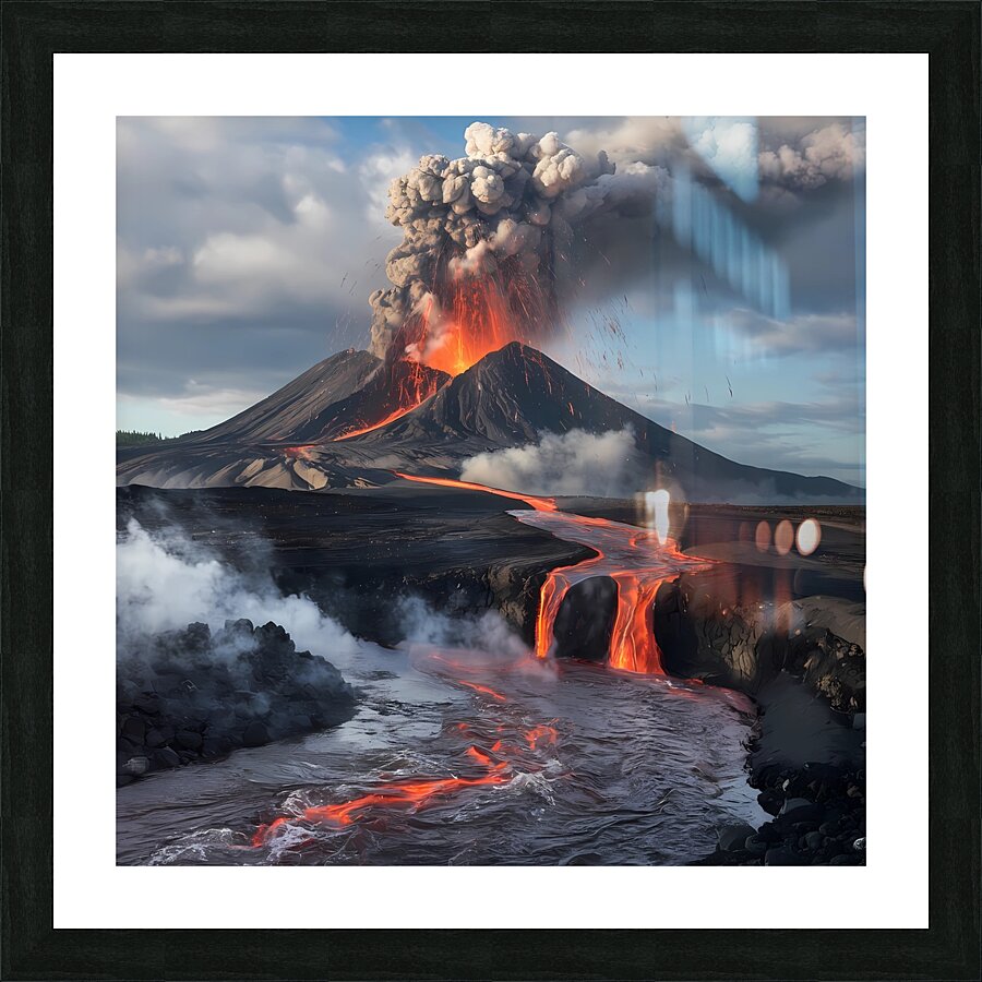 volcanic mountain eruption Picture Frame print