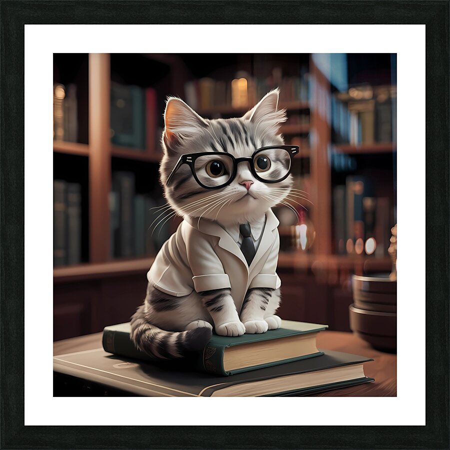 cat in the library Picture Frame print